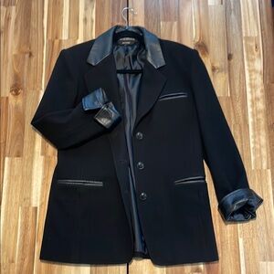 Vintage Black Blazer with Leather Accents